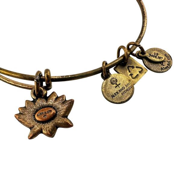 Alex and Ani Lotus Peace Petals Bronze Tone Charm Bangle 7.75" Bracelet - Picture 4 of 5